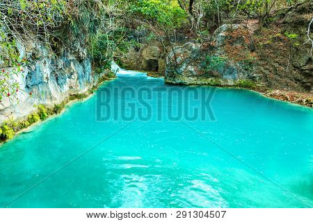 Chiflon Waterfalls With Clear Blue Water In Sunny Day, Chiflon Cascades, Chiapas, Travel In Mexico