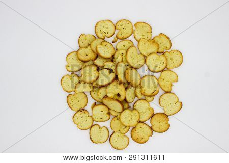 Bake Rolls. The Mini Bread Chips Isolated On White Background.