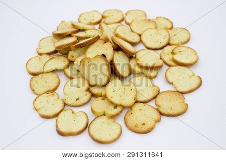 Bake Rolls. The Mini Bread Chips Isolated On White Background.