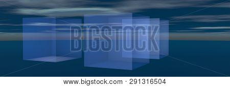 Transparent Background Cube Blue Sky Horizon Geometry Perspective