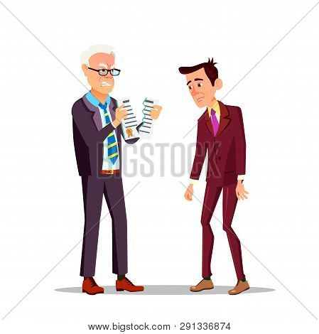 Professional Unsuitability. Angry Boss Breaking Into Pieces A Diploma Of Young Employee In Business 