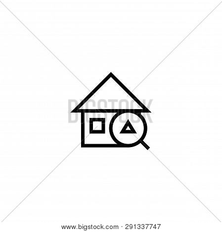 Up House Search Icon. Home With Magnifying Glass And Arrow Symbol. Simple Clean Thin Outline Style D