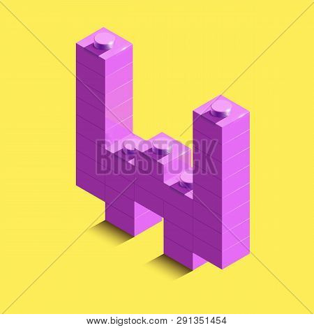 Realistic Pink 3d Isometric Letter W Of The Alphabet From Constructor Bricks. Pink 3d Isometric Plas