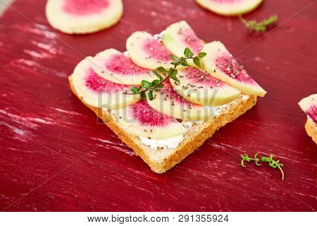 Healthy Breakfast Toasts From Sliced Watermelon Radish