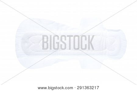 Top View Close Up Photo Image On Big Size Sanitary Napkin Pad Isolated On White Background With Clip