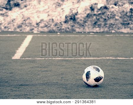 Training Soccer Field With Snow At Side Line In Winter Season.