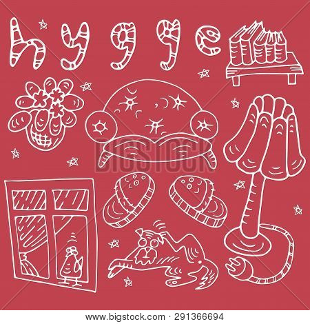 Cosy Home Doodle Drawing With Hygge Symbols