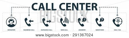 Call Center Set Icons Collection. Includes Simple Elements Such As Operator, Incoming Call, Outgoing