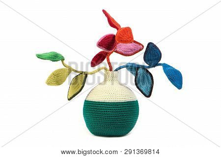 Crocheted Colorful Plant, Red, Blue, Green, Yellow, White, 2019