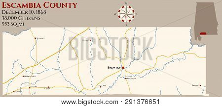 Large And Detailed Map Of Escambia County In Alabama, Usa