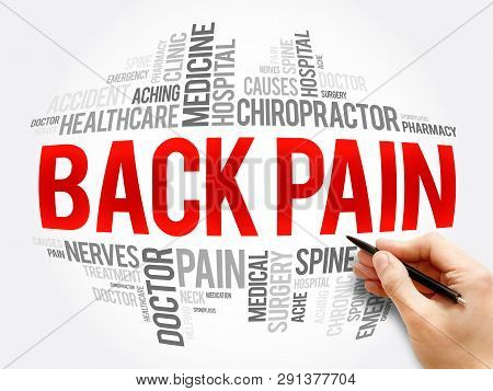 Back Pain Word Cloud Collage, Health Concept Background