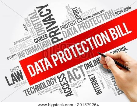 Data Protection Bill Word Cloud Collage, Technology Concept Background