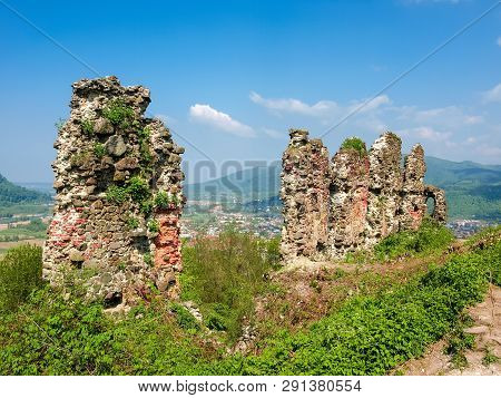 Separate Fragments Of The Destroyed Defensive Wall Of Medieval Fortress 11th-13th Centuries On A Bac