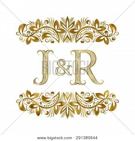 J And R Vintage Initials Logo Symbol. The Letters Are Surrounded By Ornamental Elements. Wedding Or 