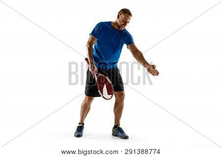 Shot Going Wide. Stressed Tennis Player Arguing With Umpire, Referee, Linesman Or Service Judge At C