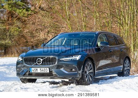 Prague, Czech Republic - February 8, 2019: Volvo V60 D4 In Prague, Czech Republic, February 8, 2019.