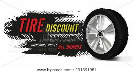 Tire Sale Out Banner Template. Grunge Tire Tracks Background For Landscape Poster, Digital Banner, F