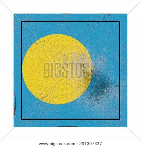 3d Rendering Of A Palau  Flag Over A Rusty Metallic Plate. Isolated On White Background.