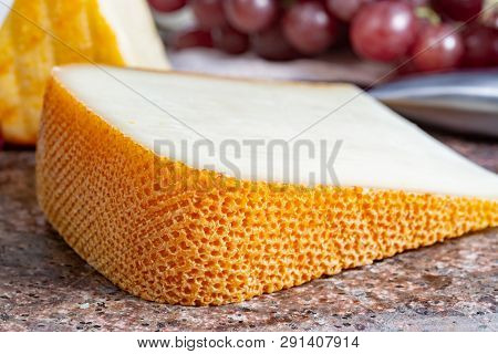 French Yellow Cheeses, Pur Brebis Sheep Melk Cheese Fron Pyrenees And Saint Paulin Creamy, Mild, Sem