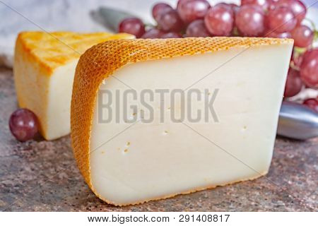 French Yellow Cheeses, Pur Brebis Sheep Melk Cheese Fron Pyrenees And Saint Paulin Creamy, Mild, Sem