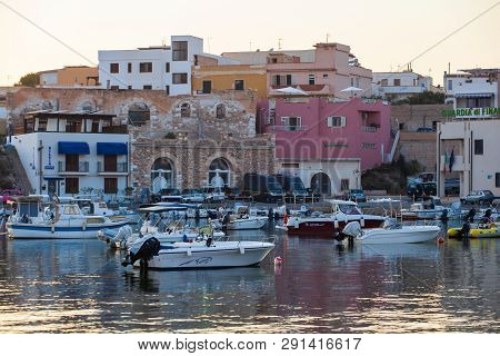 Lampedusa, Italy - August, 01: View Of The Old Town Of Lampedusa At Sunset Season Season, On August 