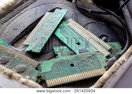 Retro Gamepad, Controller And Game Console Covered Vith Dirt And Dust. Obsolete And Outdated Technol