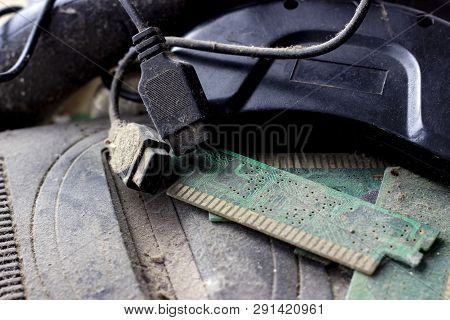 Retro Gamepad, Controller And Game Console Covered Vith Dirt And Dust. Obsolete And Outdated Technol