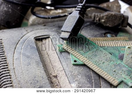 Retro Gamepad, Controller And Game Console Covered Vith Dirt And Dust. Obsolete And Outdated Technol