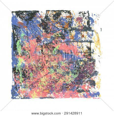 Abstract color acrylic and watercolor painting. Monoprinting  template. Canvas texture background.