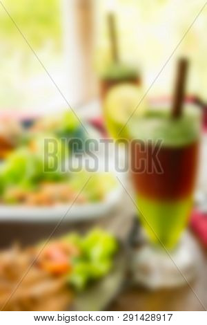 Organic Food Cafe Woman At Bali Indonesia Travel Theme Creative Abstract Blur Background With Bokeh 