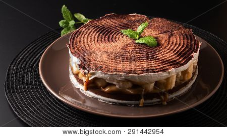 Food Dessert Concept Homemade Banoffee Pie On Black Background