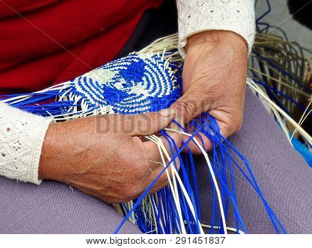 Traditional Weaving Of Ecuadorian Panama Hat Or Paja  Toquilla Straw Hats, Unesco Intangible Cultura