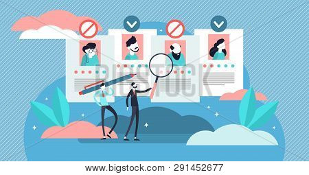 Recruitment Ageism Vector Illustration. Tiny Old Persons Segregation Concept. Unfair Economical Empl
