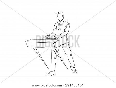 One Continuous Single Drawn Line Art Doodle Man Rock And Roll, Rock Band, Musician Keyboardist, Keyb