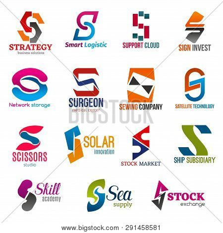 Corporate Identity Letter S Business Icons. Logistic And Support, Finance And Internet, Medicine And