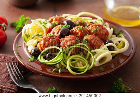 keto paleo zoodles zucchini noodles with meatballs and olives