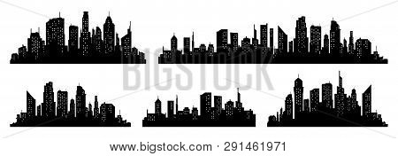 City Silhouette Vector Set. Panorama City Background. Skyline Urban Border Collection.