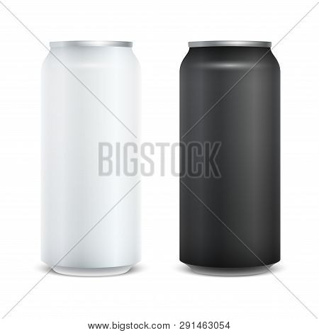 Empty Glossy Metal White And Black Aluminium Beer Pack. Mockup Template For Your Design. Isolated On