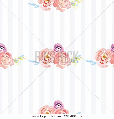 Hand-painted Watercolor Floral Rose Pattern. Illustration Of Decorative Floral Design For Wedding In