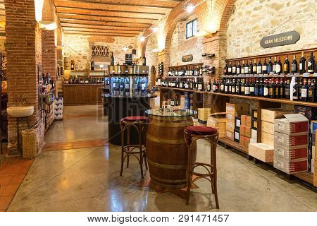 Greve In Chianti, Italy - April 21, 2018: Enoteca Falorni, The Largest Enoteca In Tuscany Located In