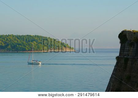Morning Panoramic View Of The Bay From The Spianada Square In Corfu Town, Greece