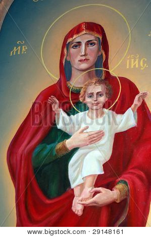 Freska. Staré ruské ortodoxní katedrála v ruské historické Kozelets, Černigovský kraj, Ukrajina