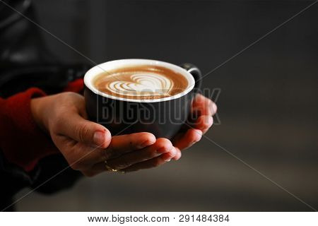 Woman Barista Hold And Hand A Cup Of Coffee To Customer