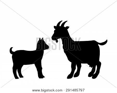 Goat Goatling Farm Mammal Black Silhouette Animal. Vector Illustrator.