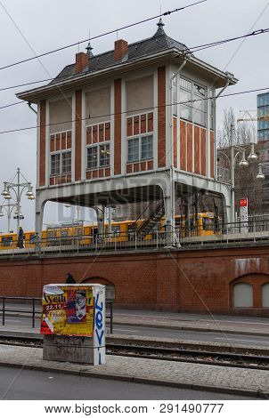 Berlin, Germany- December 12, 2018: Subway Stop Warschauer Strasse Before Entering The Oberbaunum Br