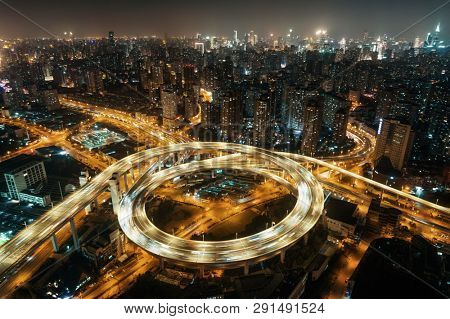 Shanghai Nanpu Bridge over Huangpu River with busy traffic in China.