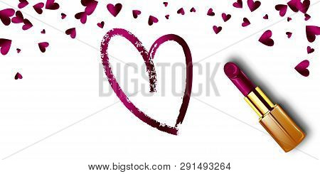 Realistic Lipstick Love Sale Vector Design. Woman Decoration Elegant Fashion Store. Online Ladies Sh