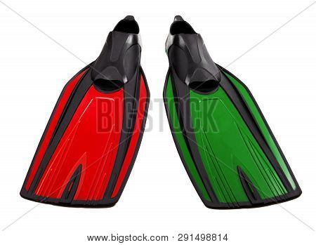 Swimfins Of Two Different Colors Isolated On White Background.