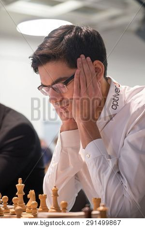 ST. PETERSBURG, RUSSIA - DECEMBER 29, 2018: Grandmaster Anish Giri, Netherlands competes in King Salman World Blitz Chess Championship 2018. Eventually he took 10th place