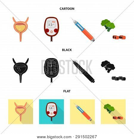 Vector Illustration Of Diet And Treatment  Sign. Collection Of Diet And Medicine Stock Symbol For We